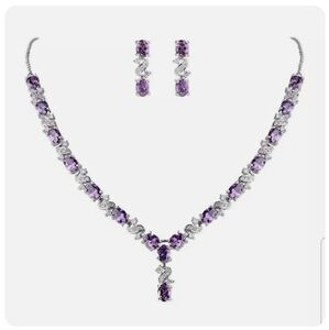 love and kisses purple amethyst created diamond necklace set